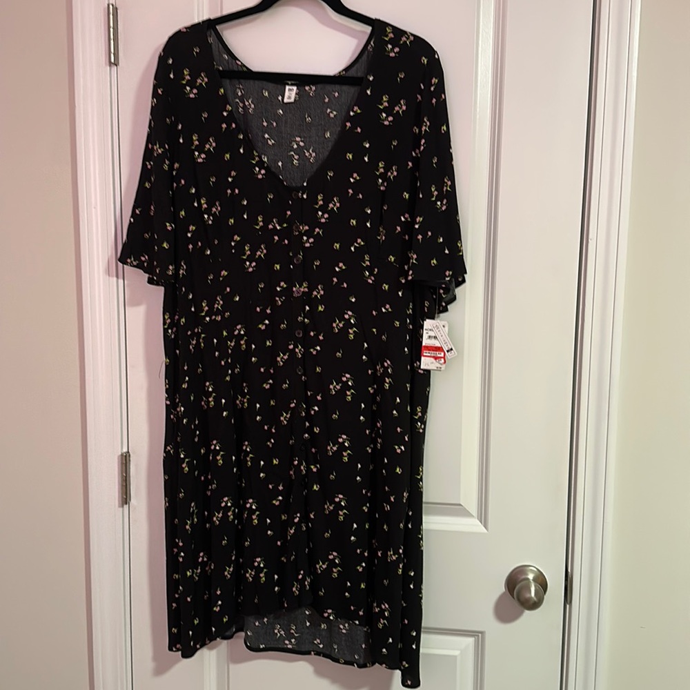 BP Dress 3X NWT Black with Small Pink Flowers
